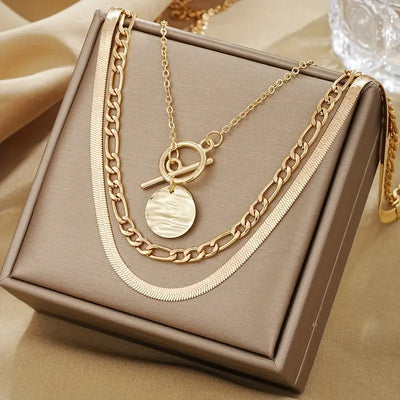 Savira Textured Coin Layering Necklace | Gold