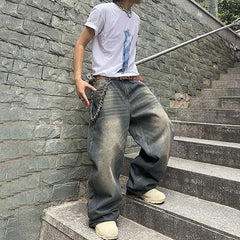 Marcel | Modische Baggy Jeans mit Weitem Bein in Meeresblau