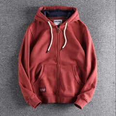 Max | Herren Zip-Hoodie Fleece Kapuzenpullover Casual in Ziegelrot