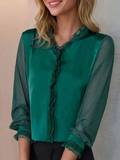 Ivy | Langärmelige Bluse, Elegantes lässiges Damenoberteil in Dunkelgrün