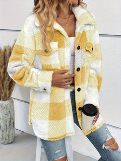 Laura | Stylischer Damen-Teddy-Wintermantel warm in Gelb