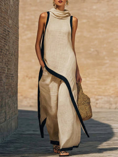 Maranta - Set aus asymmetrischer Tunika und Wide-Leg-Hose in Khaki