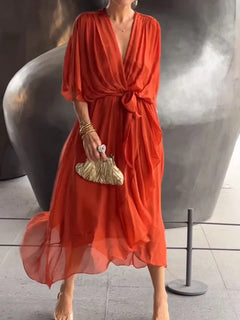 Elisabet | Luftiges Damenkleid mit Fledermausärmeln in Rot