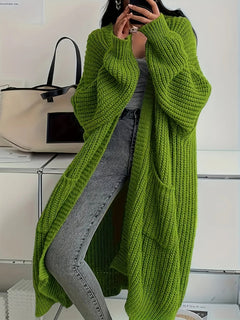 Lena | Zeitloser Longline Strickcardigan Damen in Olive