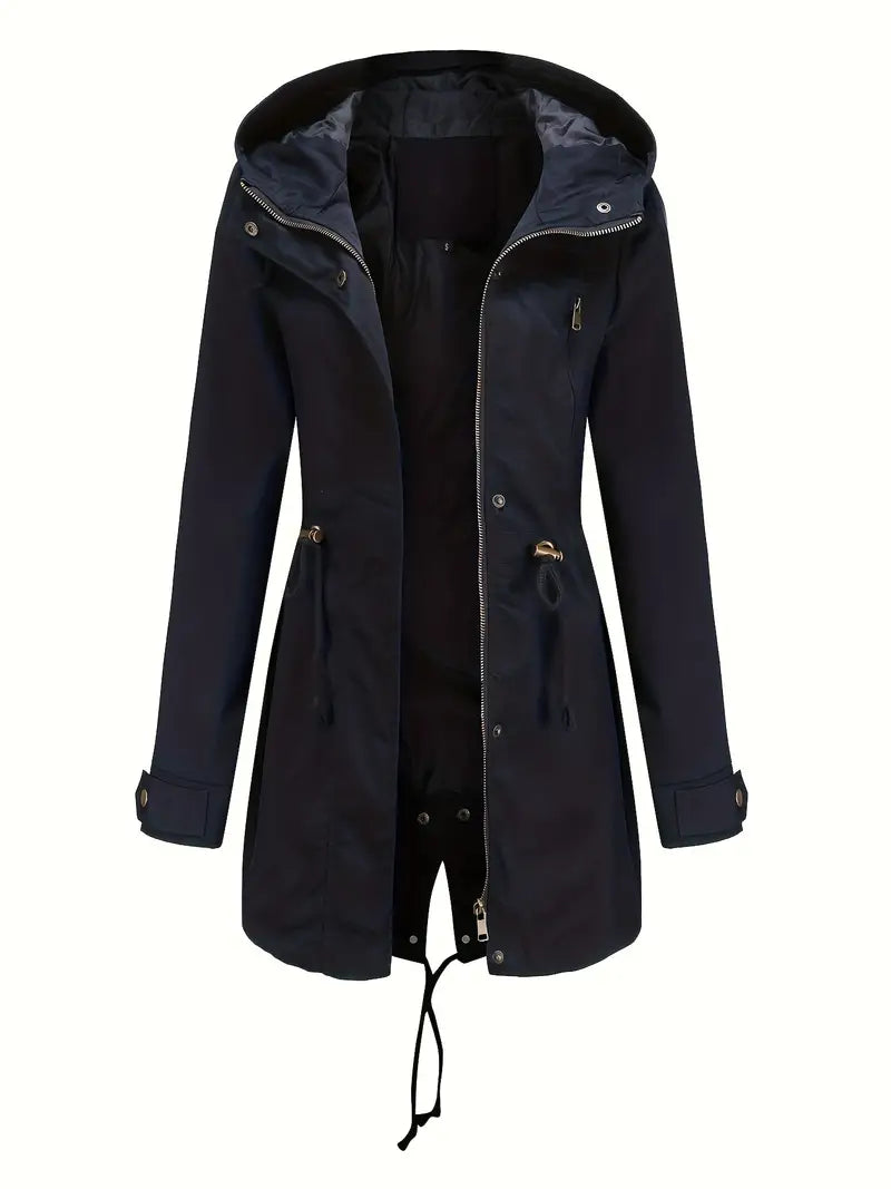 Damen Langarm Wasserdichter Trenchcoat | Mit Kapuze