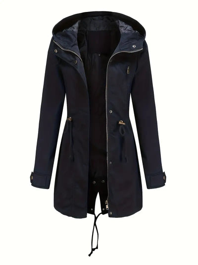 Damen Langarm Wasserdichter Trenchcoat | Mit Kapuze
