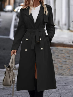 Langer Trenchcoat für Damen | Schwarz in Schwarz
