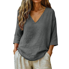 Rhianna - Elegante Bluse mit V-Ausschnitt in Dunkelgrau