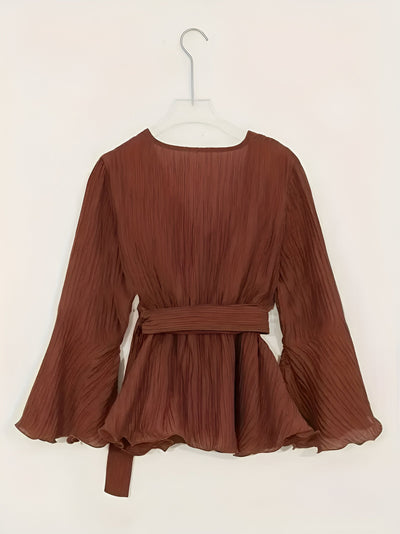 Nicolina | Elegante V-Ausschnitt-Bluse mit Schleife und Rüschen
