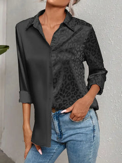 Mira | Schicke Bluse mit Leopardenmuster und Knopfleiste in Schwarz