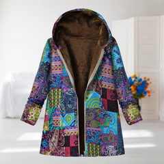 Aurore - Eleganter Mid-Season Mantel in Blau-Multicolor