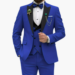Herren Anzug dreiteilig mit Slim Fit und Kontrastrevers in Blau