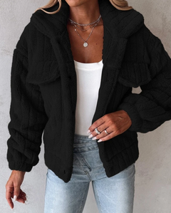 Teddy Damen Jacke Kurz | Kuschelig Stylisch in Schwarz