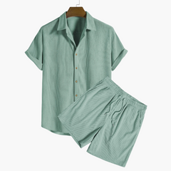 Zweiteiliges Cord-Set mit Kurzarmhemd - Herren Outfit in Grün