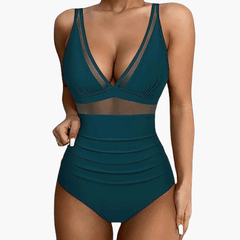 Badeanzug mit Mesh für Damen – sexy Einteiler High Waist in Blau