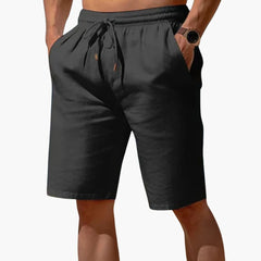 Herren Leinen Sommer Shorts mit Kordelzug und Taschen in Schwarz