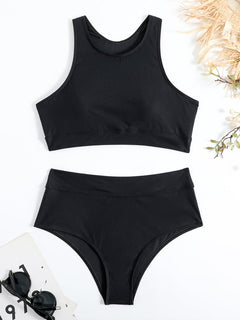 Zweiteiliges Sport-Badeanzug-Set für Damen in Schwarz