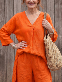 Onyx | Weites Tunika-Oberteil mit weitem Hosen-Set in Orange