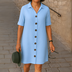 Ria™ | Elegantes langes Hemdblusenkleid in Blau