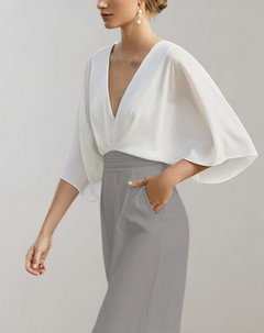 Melanie | Lässiger Jumpsuit mit weiten Beinen in Weiß Grau