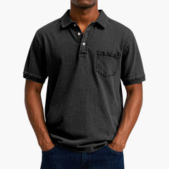Poloshirt Klassisches - Kurzarmshirt für Herren mit Tasche in Schwarz