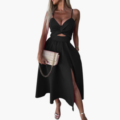 Elegantes Midikleid für Damen – Sommerkleid mit Trägern in Schwarz