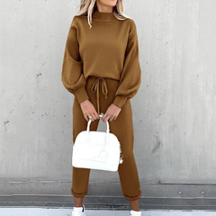 Damen Zweiteiler Set | Freizeitanzug mit Pullover und Hose in Braun