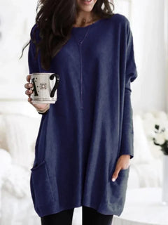 Meredith - Lässiger Langarm-Longpullover in Dunkelblau