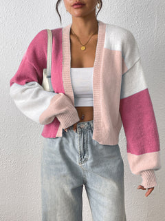 Anneliese - Strickjacke im Farbblockdesign in Rosa