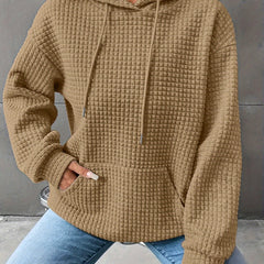 Léana™ | Texturiertes Kapuzen-Sweatshirt mit langen Ärmeln in Khaki