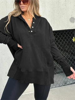 Emmanuelle - Hoodie mit Knopfleiste - Mit Handwärmern in Schwarz