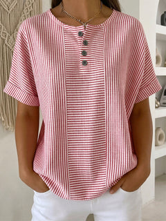 Selvara - gestreifte Bluse mit Knopfdetails in Rot