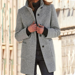 Vintora™ – Retro Damen-Windjacke mit Knöpfen und Stehkragen in Grau