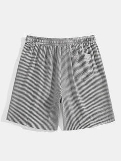 Herren Casual Elastisch Taille Gestreift Sommer Shorts in Grau