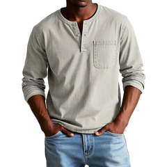 Ludwig | Herren Langarm Henley Shirt in Beige
