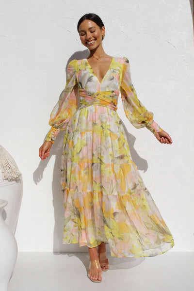 Damen Sommer-Wickelkleid mit V-Ausschnitt und langen Ärmeln