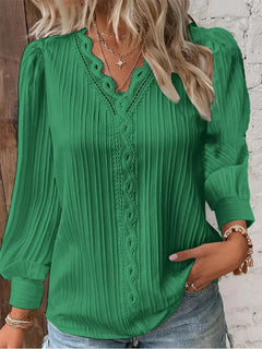 Hannah | Glockenärmel Transparenter Einsatz Bluse in Grün