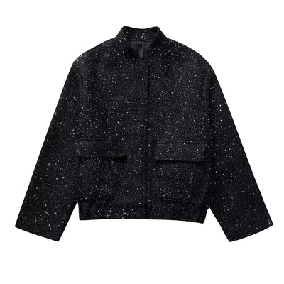 Alexie – Schwarze Tweedjacke mit Pailletten – Bequemer Lockerer Schnitt