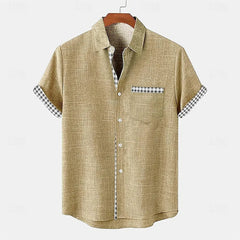Jhon | Herren hemd Kurzarm Gingham-Kontrast Sommer in Khaki