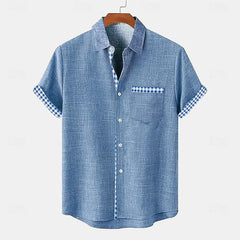 Jhon | Herren hemd Kurzarm Gingham-Kontrast Sommer in Blau