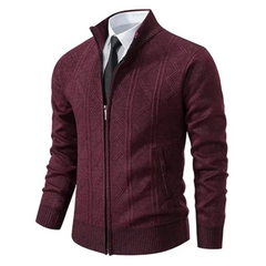 Wilford - Rollkragen-Strickjacke - Zick-Zack-Muster in Rot