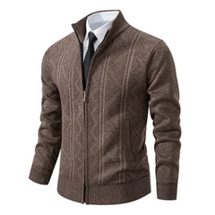 Wilford - Rollkragen-Strickjacke - Zick-Zack-Muster in Braun