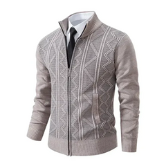 Wilford - Rollkragen-Strickjacke - Zick-Zack-Muster in Beige