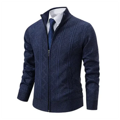 Wilford - Rollkragen-Strickjacke - Zick-Zack-Muster in Marineblau