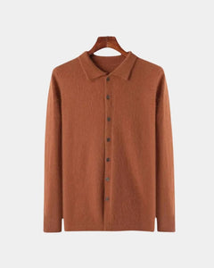 Adam | Herren Polo-Strickjacke – Gestrickte Polo Cardigan Herren in Rot-Camel