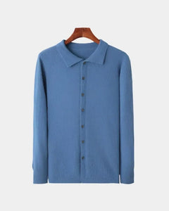 Adam | Herren Polo-Strickjacke – Gestrickte Polo Cardigan Herren in Blau
