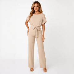 Nora - Stilvoller Jumpsuit mit Gürtel in Beige