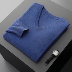 Walter - Bequemer V-Pullover in Blau