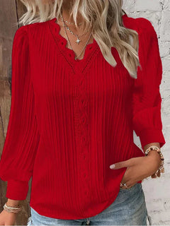 Hannah | Glockenärmel Transparenter Einsatz Bluse in Rot