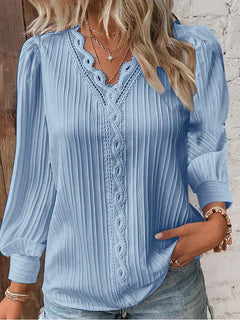 Hannah | Glockenärmel Transparenter Einsatz Bluse in Hellblau